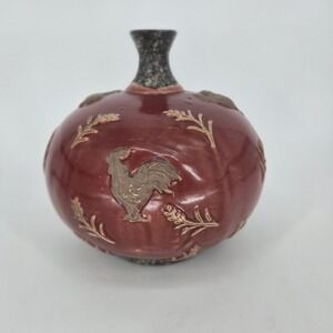 Red Ceramic Rooster Vase Farmhouse Country Kitchen Gourd Pottery 9.5" Home Decor